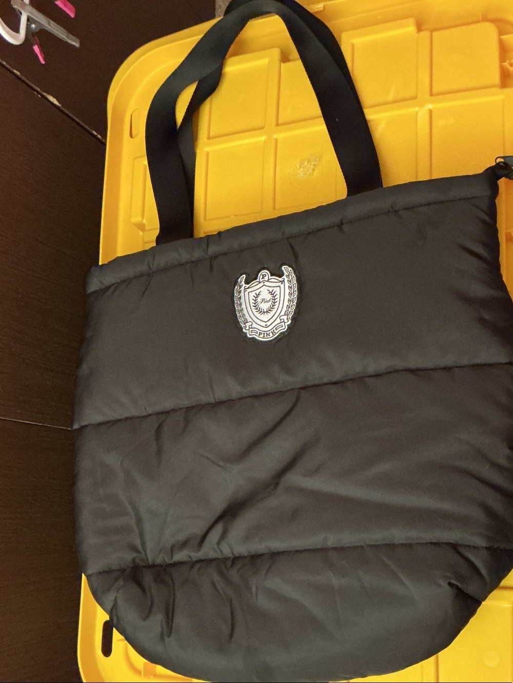 PINK Victoria's Secret Black Quilted Crest Tote